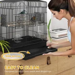 PawHut Large Metal Bird Cage with Perches, Food Bowls, Swing, for Budgies, Parakeets, Black - 5