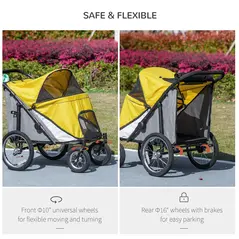 PawHut Foldable Pet Stroller, with Washable Cushion, Storage Bags, Safety Leash, for Medium, Large Dogs, Cats - Yellow - 5