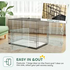 PawHut Foldable Dog Crate with 2 Doors with Tray, Soft Cushion, for Large Medium Dogs, 90 x 58 x 62, Black - 5