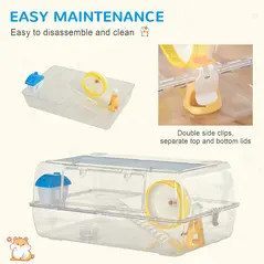 PawHut Hamster Cage, 2 Tier Gerbil Cage with Running Wheel, Water Bottle, Dish - 6