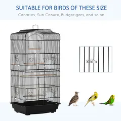 PawHut Large Metal Bird Cage with Stand, Perches, Food Bowls, Swing, for Budgies, Parakeets, Black - 7