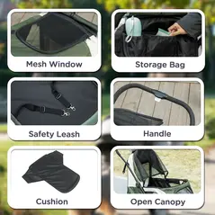 PawHut Foldable Pet Stroller for Large Dogs with Four Big Wheels, Shock-Absorbing Frame, Safety Leashes, Brakes, Dark Green - 7