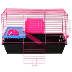 PawHut Dwarf Hamster Metal Cage Guinea Pigs Hutches w/ Tunnels Pink - 9