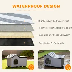 PawHut Outdoor Cat House, Weather Resistant Feral Cat Cave with Elevated Base and Cushion for Winter, Grey - 5