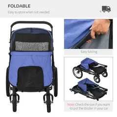 PawHut Foldable Pet Stroller, with Washable Cushion, Storage Bags, Safety Leash, for Medium, Large Dogs, Cats - Blue - 7