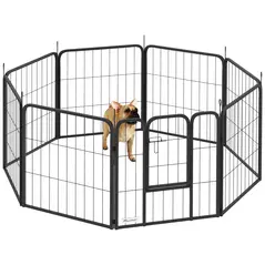 PawHut Eight-Panel Dog Playpen with Door, for Large Dogs, Indoors, Outdoors, 60cm Tall, Black - 1