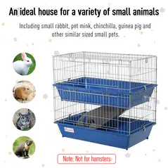 PawHut Metal 2-Tier Small Guinea Pigs Hutches Blue - 4