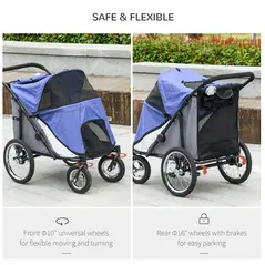PawHut Foldable Pet Stroller, with Washable Cushion, Storage Bags, Safety Leash, for Medium, Large Dogs, Cats - Blue - 5