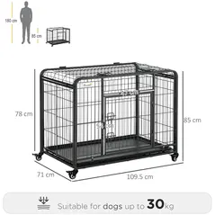 PawHut Metal Dog Cage Kennel Locking Door & Wheels Removable Tray Openable Top For Large Pets 109.5 x 71 x 78 cm - 3
