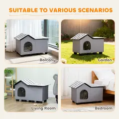 PawHut Outdoor Cat House, Weather Resistant Feral Cat Cave with Elevated Base and Cushion for Winter, Grey - 7