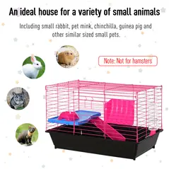PawHut Dwarf Hamster Metal Cage Guinea Pigs Hutches w/ Tunnels Pink - 4