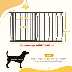 PawHut Extra Wide Dog Safety Gate, with Door Pressure, for Doorways, Hallways, Staircases - Black - 3