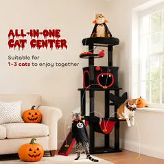 PawHut Gothic Cat Tree, 152 cm Multi-Level Cat Tower for Large Cats with Coffin Bed, Large Condo, for Halloween - 4
