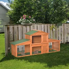 PawHut Large Rabbit Hutch Outdoor, Guinea Pig Hutch, Wooden Small Animal House, with Rabbit Run, 215 x 63 x 97 cm - 2