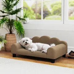 PawHut Elevated Dog Sofa Bed, Breathable Pet Sofa with Backrest and Armrest for Small Dogs, Brown - 2