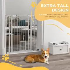 PawHut Extra Tall Pet Gate, Indoor Dog Safety Gate, with Cat Flap, Auto Close, 74-101cm Wide - White - 8
