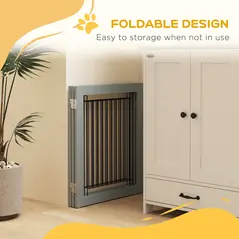 PawHut Foldable Pet Gate, with Three Panels & Two Support Feet - Grey - 5
