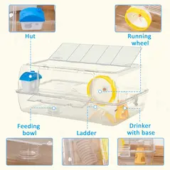 PawHut Hamster Cage, 2 Tier Gerbil Cage with Running Wheel, Water Bottle, Dish - 4