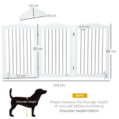 PawHut Foldable Dog Gate, Freestanding Pet Gate, with Two Support Feet, for Staircases, Hallways, Doorways - White - 3