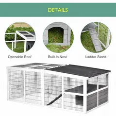 PawHut Guinea Pigs Hutches Wooden Small Rabbits Hutches Pet Run Cover Indoor Outdoor, Grey - 6
