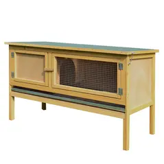 PawHut Guinea Pigs Hutches, 115Lx44.3Wx65H cm, Fir Wood-Yellow/Green - 1