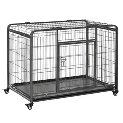 PawHut Metal Dog Cage Kennel Locking Door & Wheels Removable Tray Openable Top For Large Pets 109.5 x 71 x 78 cm - 1