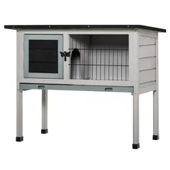 PawHut Elevated Fir Wood Guinea Pigs Hutches Tray Openable Asphalt Roof Outdoor Pet Cage Grey - 2