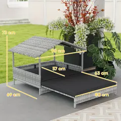 PawHut Extendable Elevated Dog Bed, Rattan Dog House, with Water-Resistant Roof, Removable Cushion, Charcoal Grey - 3