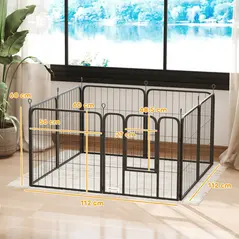 PawHut Eight-Panel Dog Playpen with Door, for Large Dogs, Indoors, Outdoors, 60cm Tall, Black - 3
