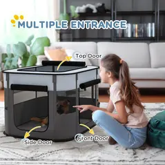 PawHut Foldable Dog Pen with Storage Bag for Indoor/Outdoor Use, Portable Pet playpen, with Ground Stakes - Grey - 5