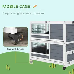 PawHut Double Deckers Guinea Pig Cage, Indoor Rabbit Hutch with Feeding Trough, Trays, Ramps, Openable Top - Grey - 7