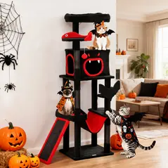 PawHut Gothic Cat Tree, 152 cm Multi-Level Cat Tower for Large Cats with Coffin Bed, Large Condo, for Halloween - 2