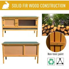 PawHut Guinea Pigs Hutches, 115Lx44.3Wx65H cm, Fir Wood-Yellow/Green - 4