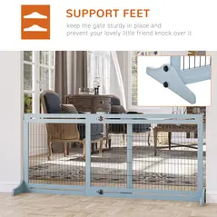 PawHut Freestanding Dog Gate, Foldable Pet Fence, Indoor Wood Barrier, Stair Gate with Support Feet, for Doorway, Hallway, Small and Medium Dogs, 69H x 104-180 cm, Blue-grey - 5