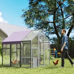 PawHut Large Walk In Chicken Run with Waterproof & Anti-UV Cover, for 6-8 Chickens, for Garden, Farm, 5.5' x 6' x 6' - 2