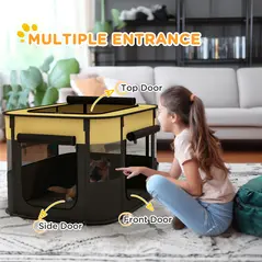 PawHut Foldable Dog Pen with Storage Bag for Indoor/Outdoor Use, Portable Pet playpen, with Ground Stakes - Yellow - 5