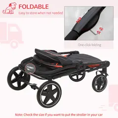 PawHut One-Click Foldable Pet Travel Stroller with Rain Cover, Cat Dog Pushchair with Universal Front Wheels, Shock Absorber, Storage Bags, Mesh Window, Safety Leash for Large and Medium Dogs (Red) - 6