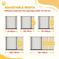 PawHut Extra Wide Dog Safety Gate, with Door Pressure, for Doorways, Hallways, Staircases - Black - 4