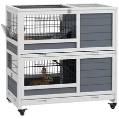 PawHut Double Deckers Guinea Pig Cage, Indoor Rabbit Hutch with Feeding Trough, Trays, Ramps, Openable Top - Grey - 1