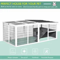 PawHut Guinea Pigs Hutches Wooden Small Rabbits Hutches Pet Run Cover Indoor Outdoor, Grey - 4