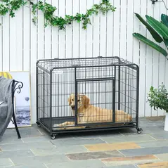PawHut Metal Dog Cage Kennel Locking Door & Wheels Removable Tray Openable Top For Large Pets 109.5 x 71 x 78 cm - 2