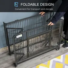 PawHut Metal Dog Cage Kennel Locking Door & Wheels Removable Tray Openable Top For Medium Pets 94 x 58 x 69.5 cm - 7