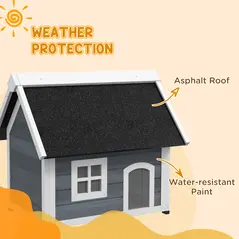 PawHut Outdoor Cat House, Wooden Feral Cat Shelter, with Openable Asphalt Roof, Three Doors - Grey - 6