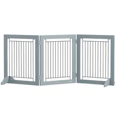 PawHut Foldable Pet Gate, with Three Panels & Two Support Feet - Grey - 1