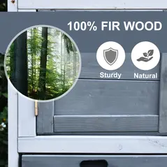 PawHut Small Animal Two-Level Fir Wood Guinea Pigs Hutches w/ Ramp Burnt Grey - 6