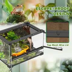 PawHut Reptile Glass Terrarium with Stone Background, Front Ventilation, Escape-Proof Knob Lock, 30 x 20 x 20 cm, Black - 6
