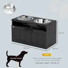 PawHut Raised Dog Bowl with Slow Feeder, Two Stainless Steel Dog Bowls, Drawer, for Large and Extra Large Dogs, Black - 3