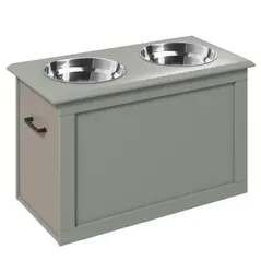 PawHut Raised Dog Bowls, with Storage, Two Stainless Steel Bowls, Elevated Base - Grey - 1