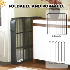 PawHut Six-Panel Dog Playpen with Door, for Small Dogs, Indoors, Outdoors, 60cm Tall, Black - 6
