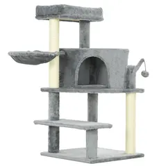PawHut Sisal 100cm Cat Tree Tower with Sisal Scratching Post Grey - 1